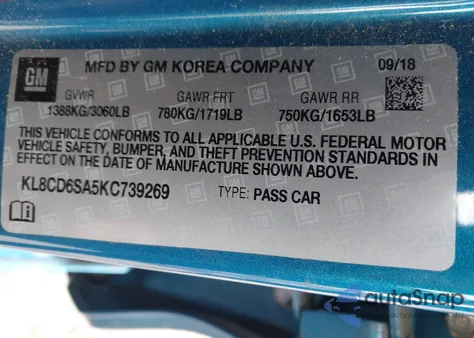 2019 Chevrolet Spark 1Lt Cvt из США, поврежденный, VIN KL8CD6SA5KC739269